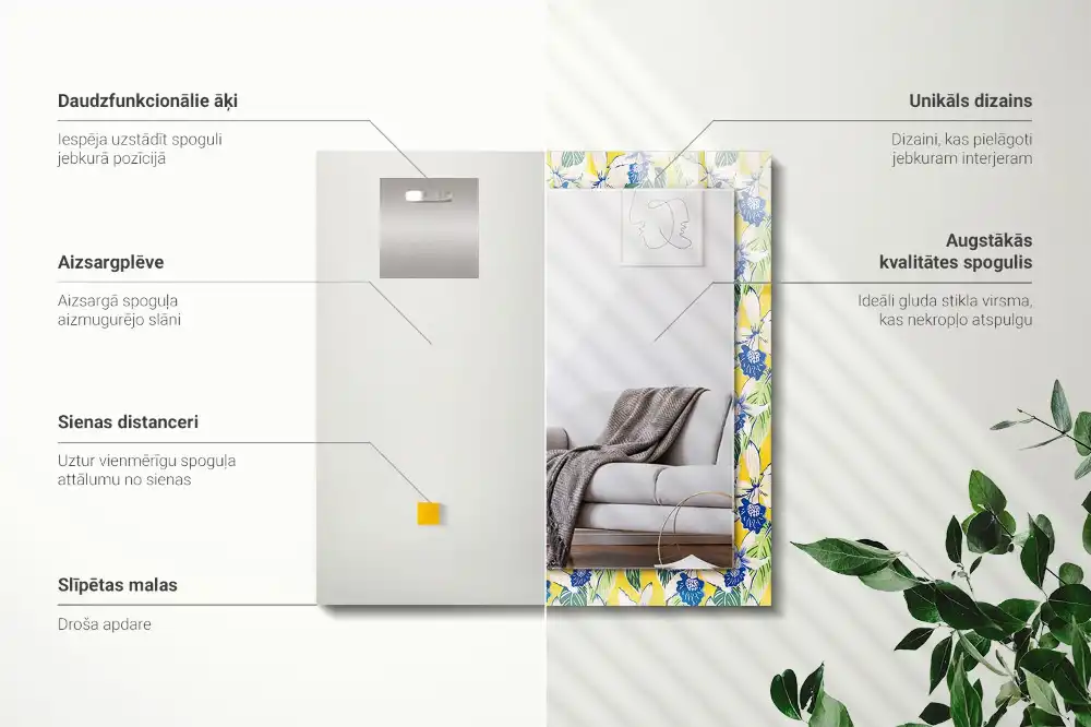 Specchio rettangolare decoro Fiori e foglie