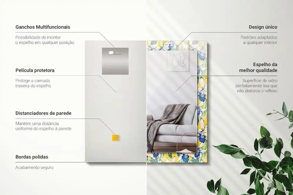 Specchio rettangolare decoro Fiori e foglie