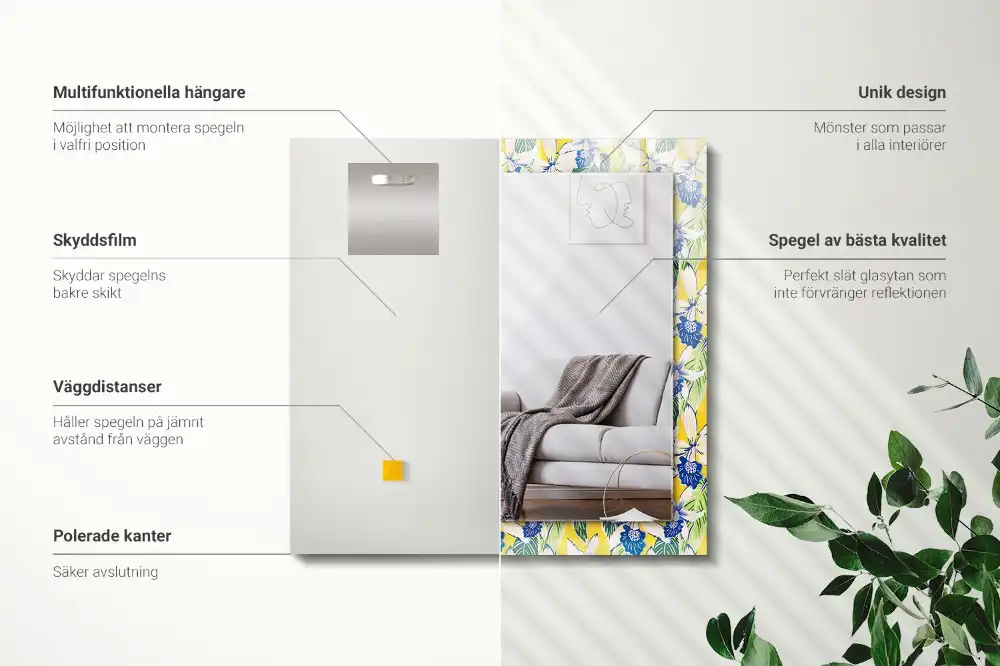 Specchio rettangolare decoro Fiori e foglie