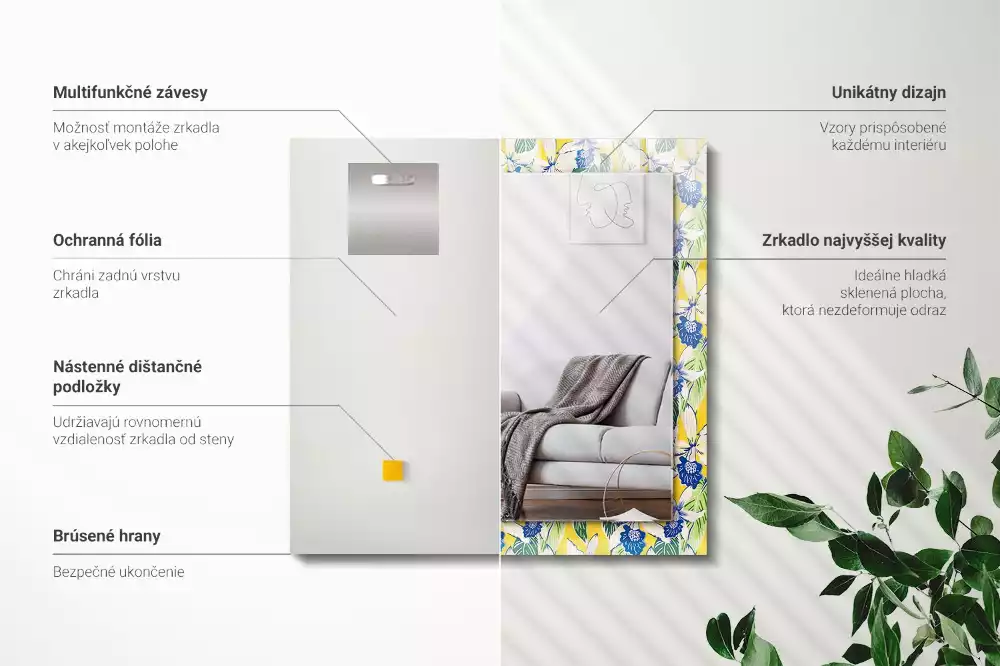 Specchio rettangolare decoro Fiori e foglie