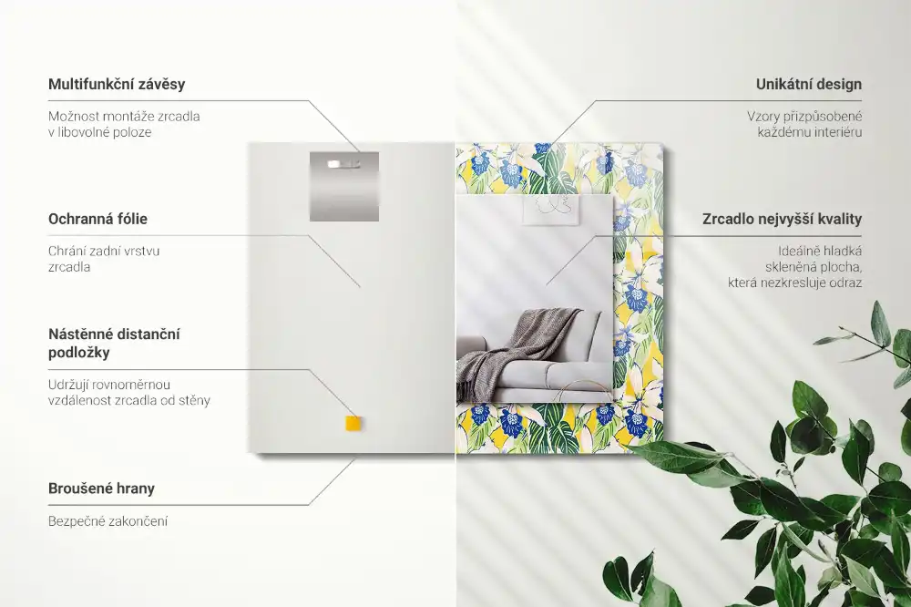 Specchio rettangolare decoro Fiori e foglie