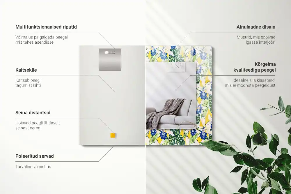 Specchio rettangolare decoro Fiori e foglie