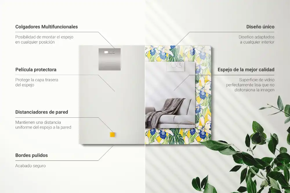 Specchio rettangolare decoro Fiori e foglie