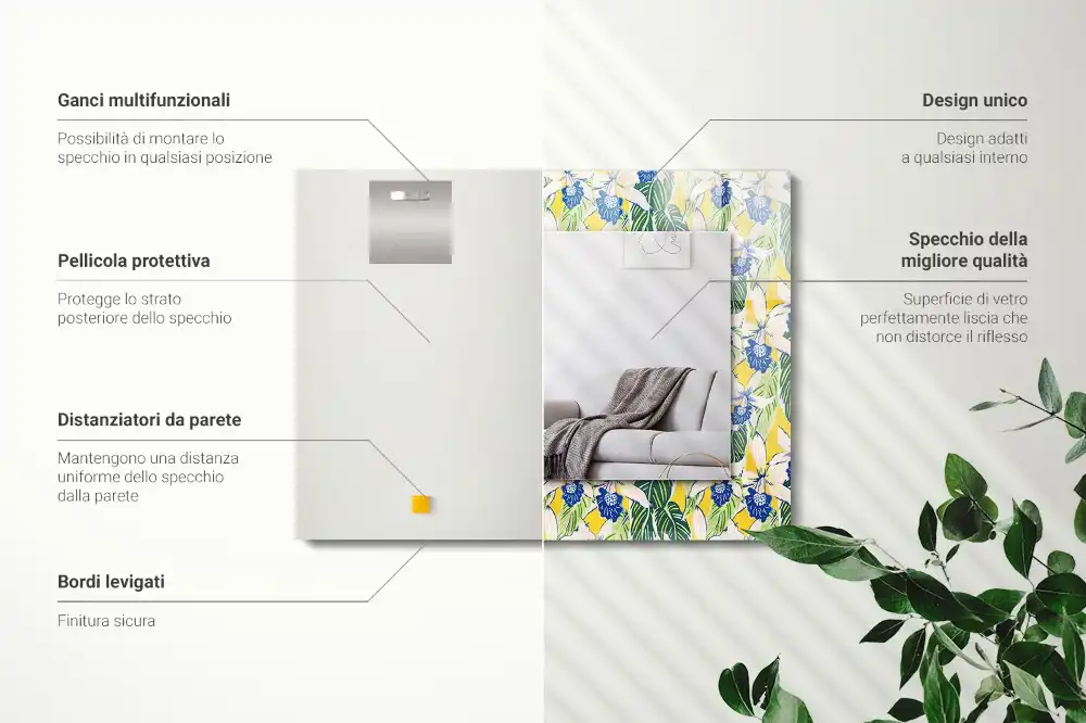 Specchio rettangolare decoro Fiori e foglie