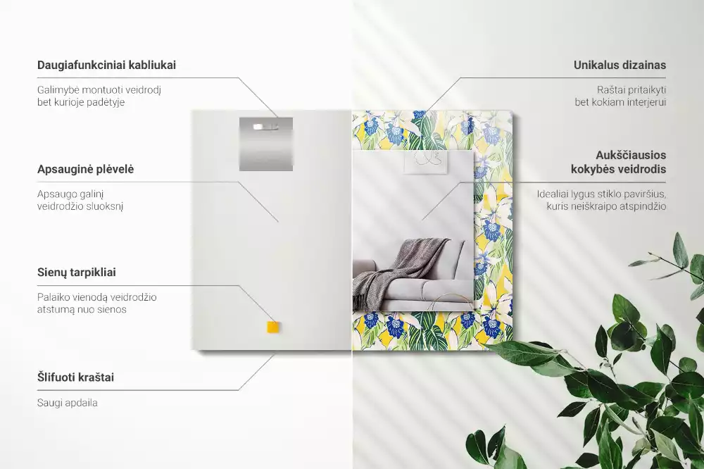 Specchio rettangolare decoro Fiori e foglie