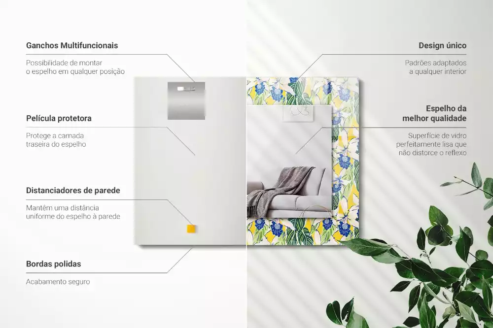 Specchio rettangolare decoro Fiori e foglie