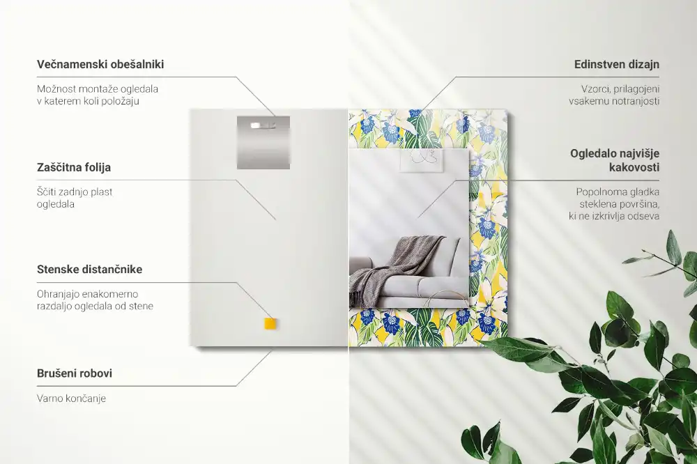 Specchio rettangolare decoro Fiori e foglie