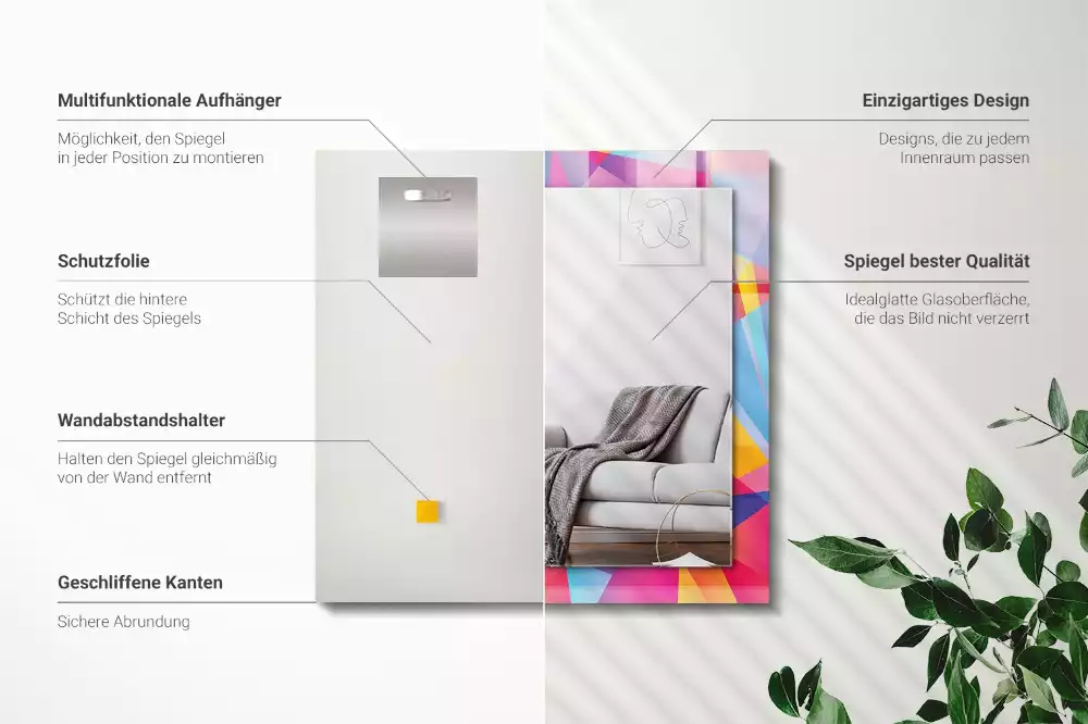 Specchio rettangolare con cornice stampata Motivi geometrici colorati