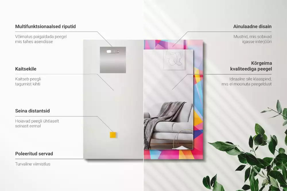 Specchio rettangolare con cornice stampata Motivi geometrici colorati