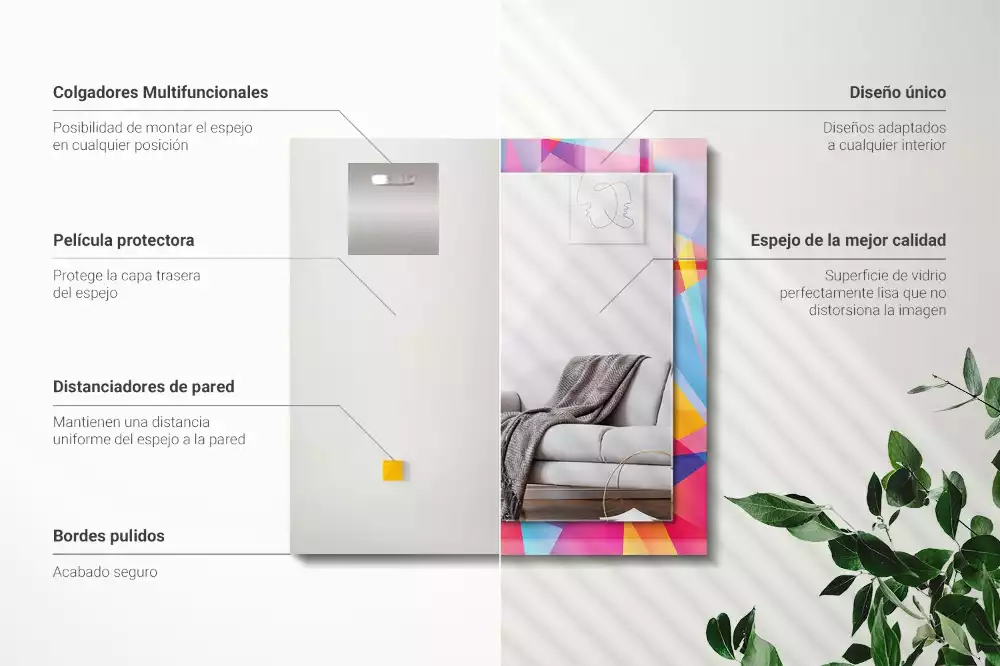 Specchio rettangolare con cornice stampata Motivi geometrici colorati