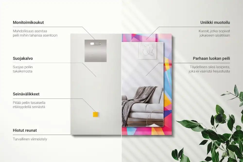 Specchio rettangolare con cornice stampata Motivi geometrici colorati