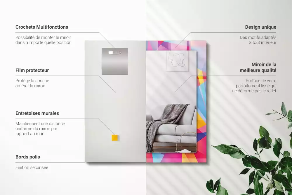 Specchio rettangolare con cornice stampata Motivi geometrici colorati