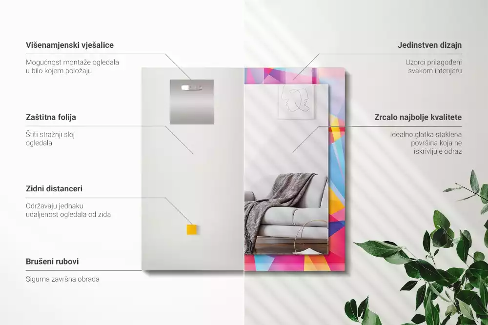 Specchio rettangolare con cornice stampata Motivi geometrici colorati
