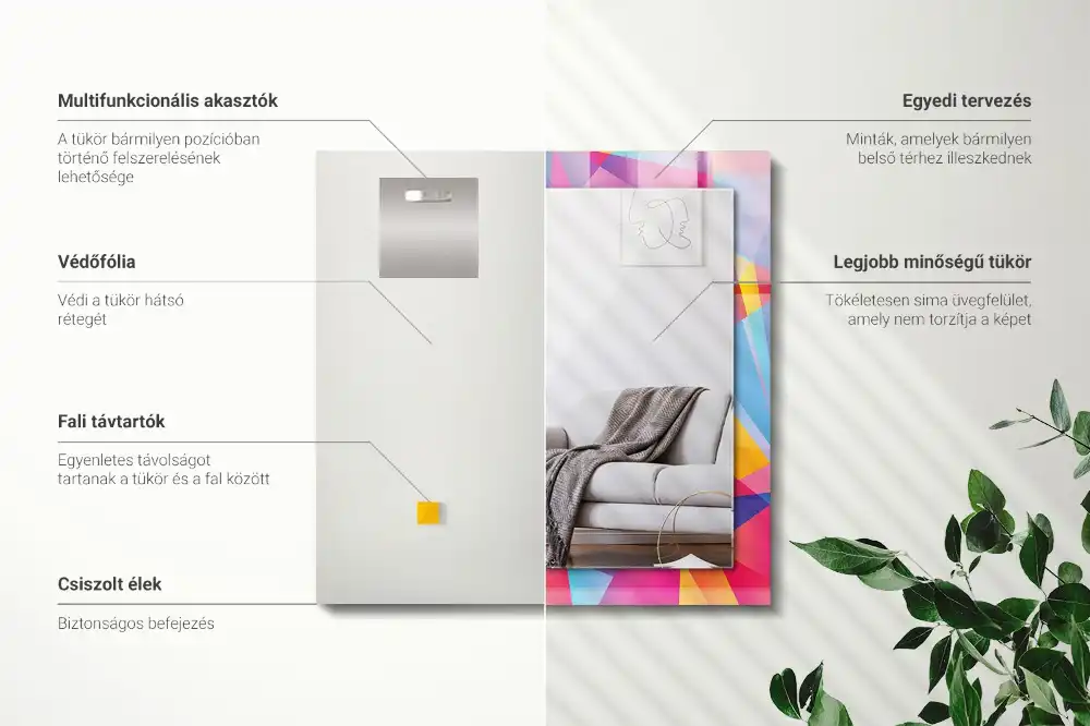 Specchio rettangolare con cornice stampata Motivi geometrici colorati