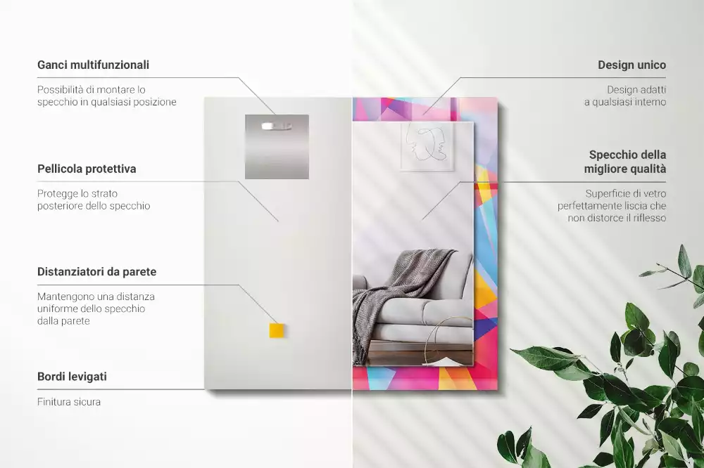 Specchio rettangolare con cornice stampata Motivi geometrici colorati