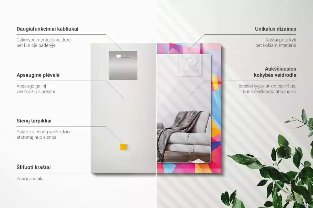 Specchio rettangolare con cornice stampata Motivi geometrici colorati