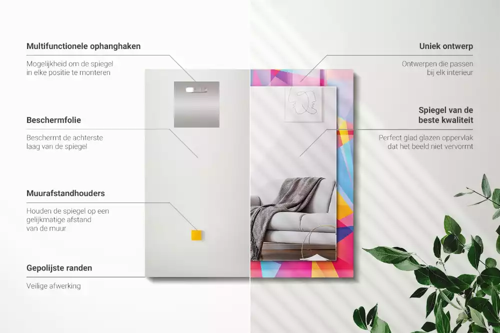 Specchio rettangolare con cornice stampata Motivi geometrici colorati