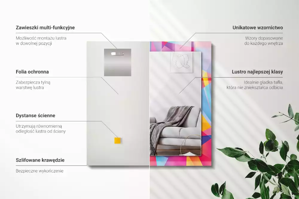 Specchio rettangolare con cornice stampata Motivi geometrici colorati