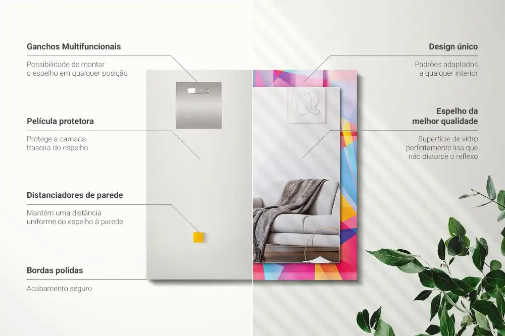 Specchio rettangolare con cornice stampata Motivi geometrici colorati