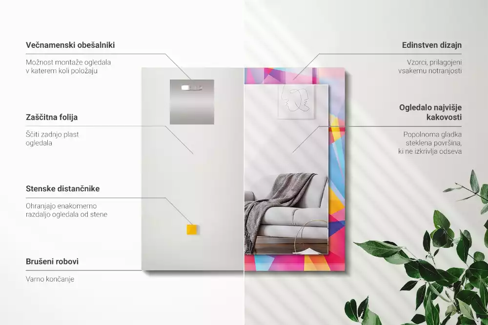 Specchio rettangolare con cornice stampata Motivi geometrici colorati