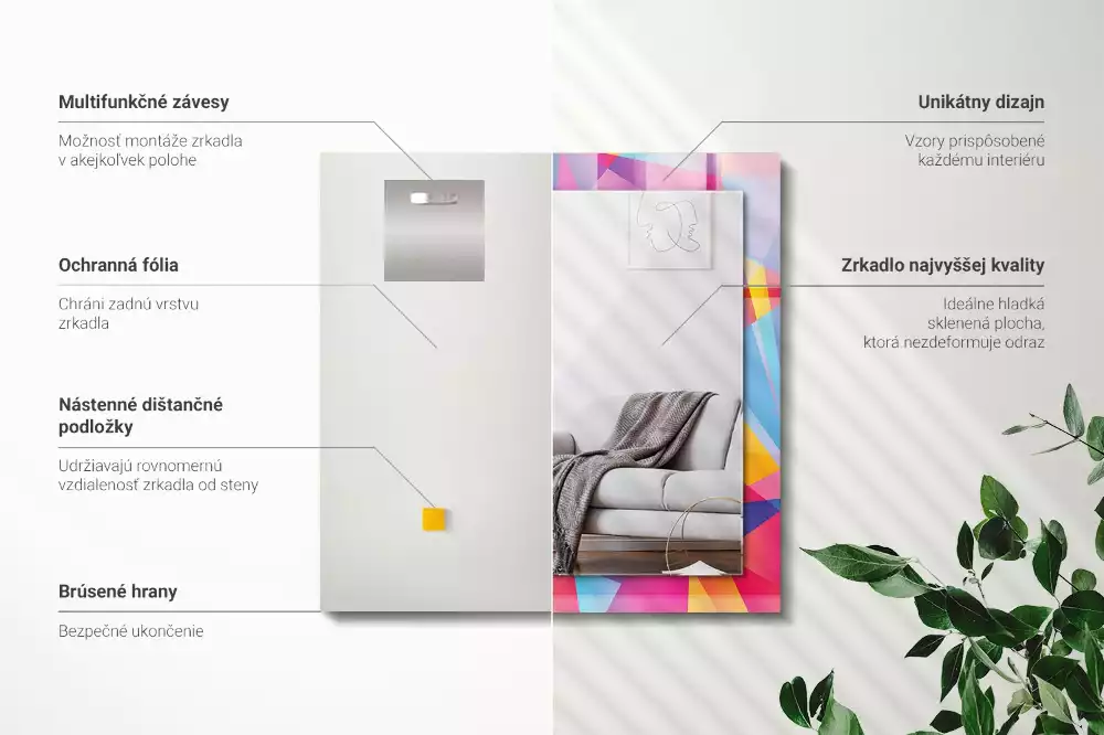 Specchio rettangolare con cornice stampata Motivi geometrici colorati