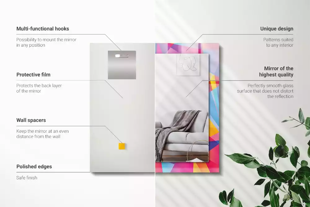 Specchio rettangolare con cornice stampata Motivi geometrici colorati