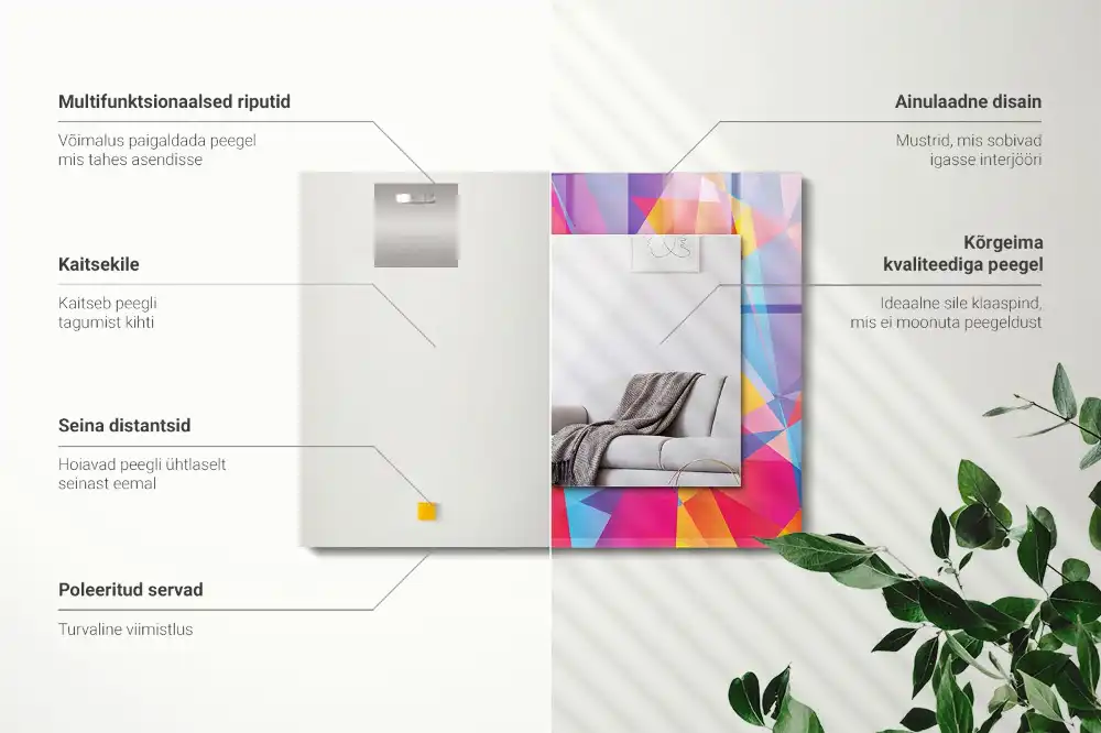 Specchio rettangolare con cornice stampata Motivi geometrici colorati