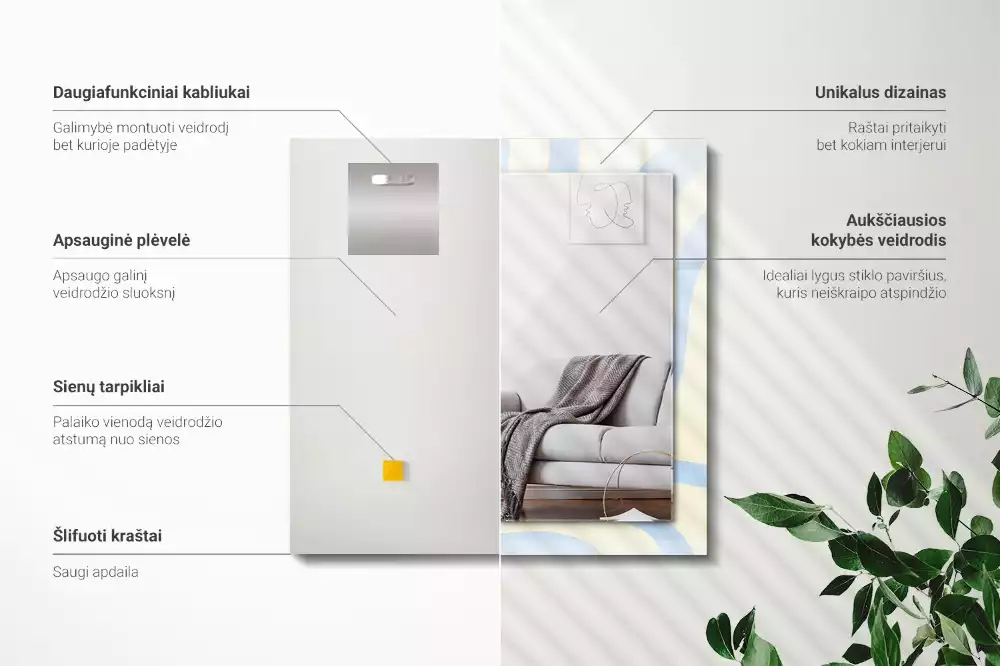 Specchio rettangolare stampato Motivi ondulati astratti