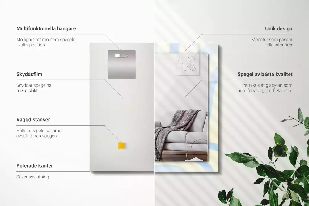 Specchio rettangolare stampato Motivi ondulati astratti