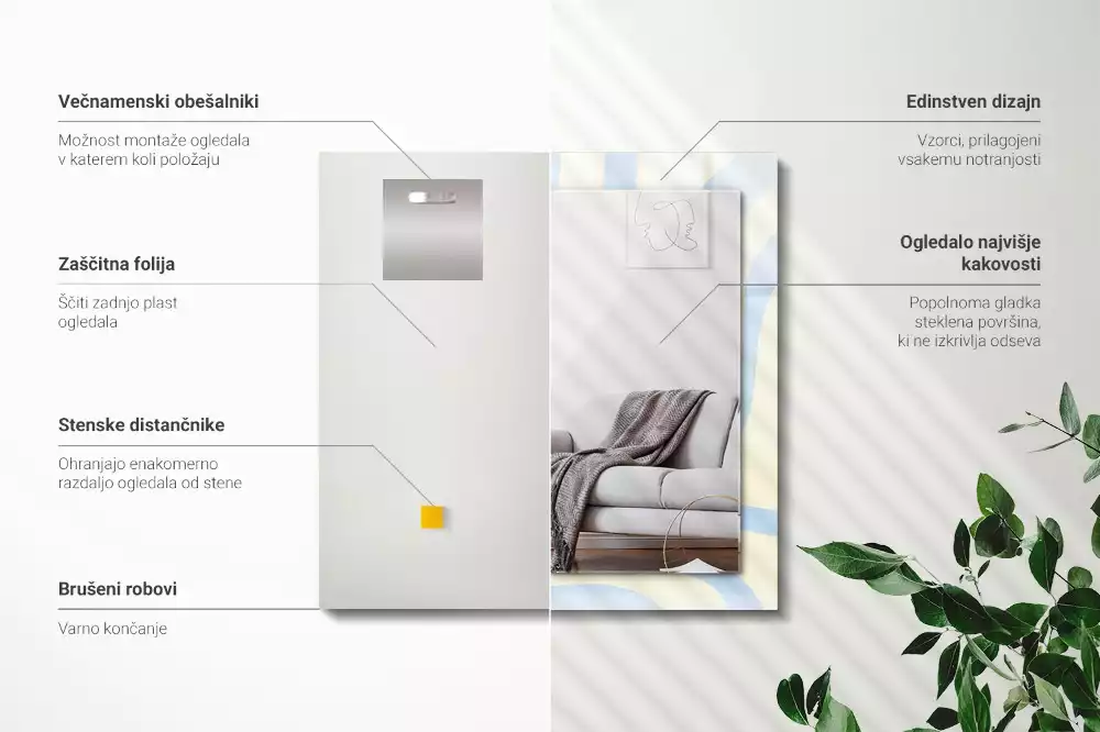 Specchio rettangolare stampato Motivi ondulati astratti