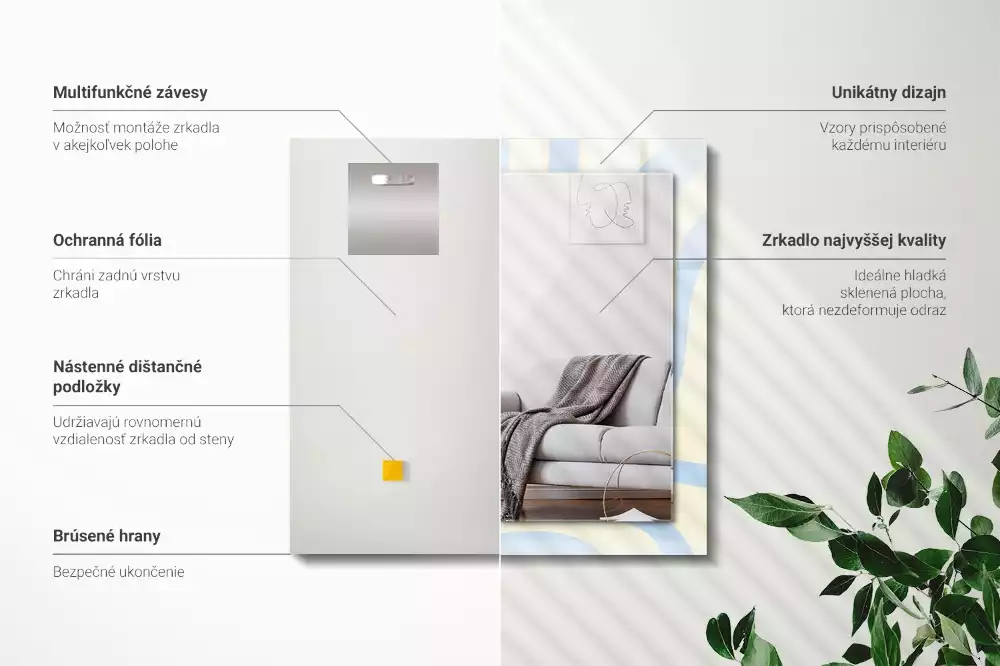 Specchio rettangolare stampato Motivi ondulati astratti