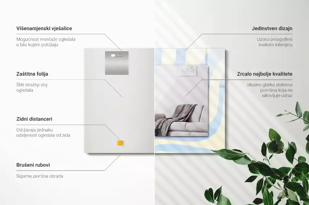 Specchio rettangolare stampato Motivi ondulati astratti