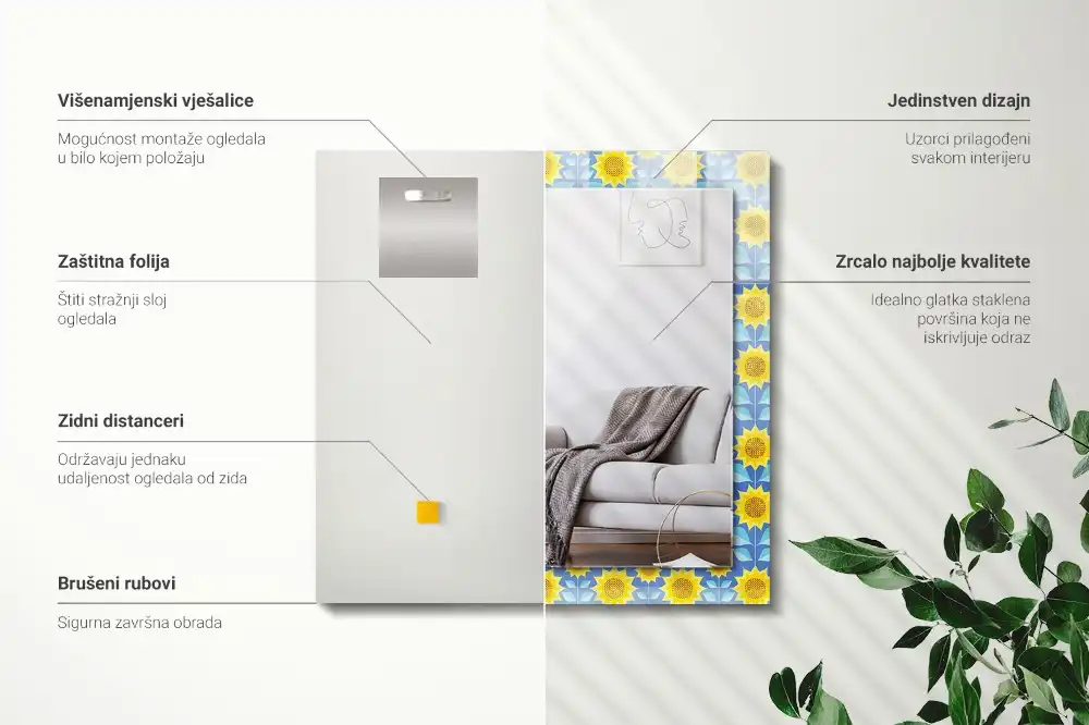 Specchio rettangolare decoro Motivo a foglie di girasoli