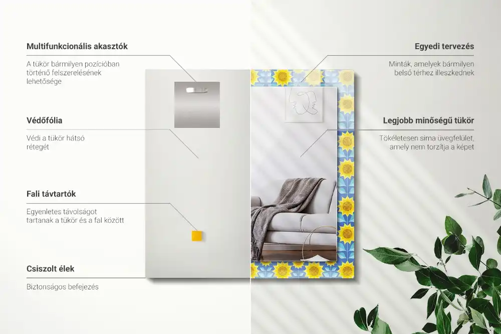 Specchio rettangolare decoro Motivo a foglie di girasoli