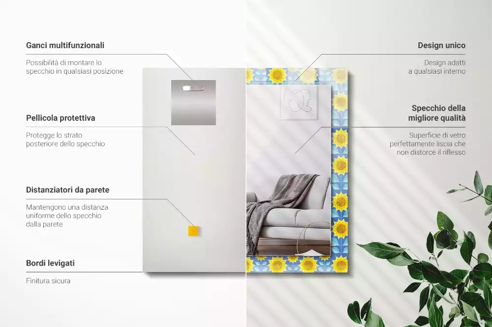 Specchio rettangolare decoro Motivo a foglie di girasoli