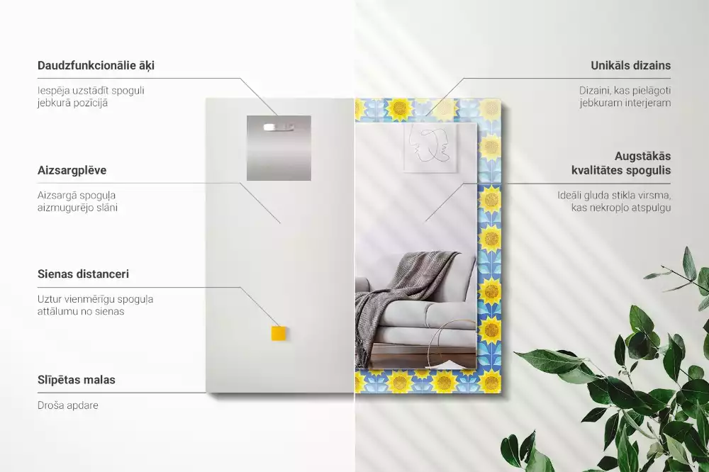 Specchio rettangolare decoro Motivo a foglie di girasoli