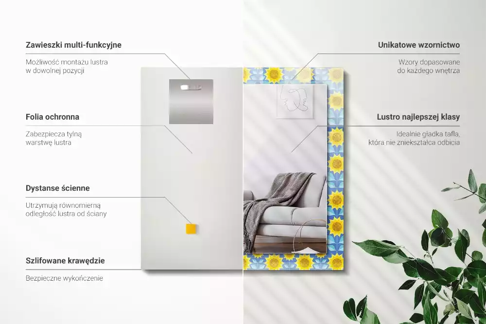 Specchio rettangolare decoro Motivo a foglie di girasoli