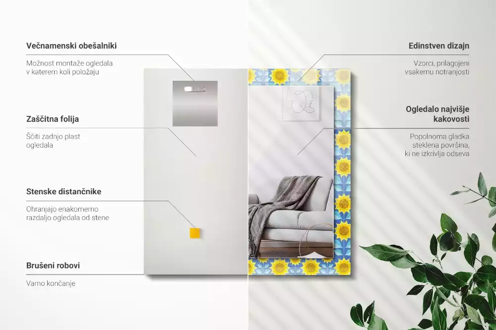 Specchio rettangolare decoro Motivo a foglie di girasoli