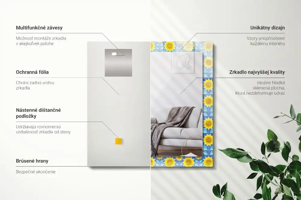 Specchio rettangolare decoro Motivo a foglie di girasoli