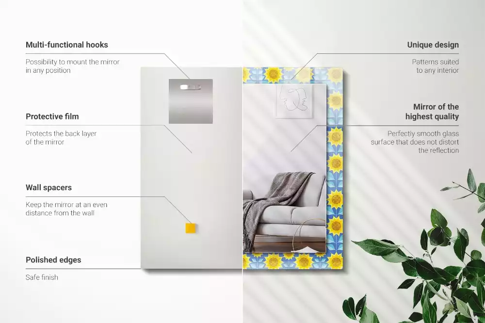 Specchio rettangolare decoro Motivo a foglie di girasoli