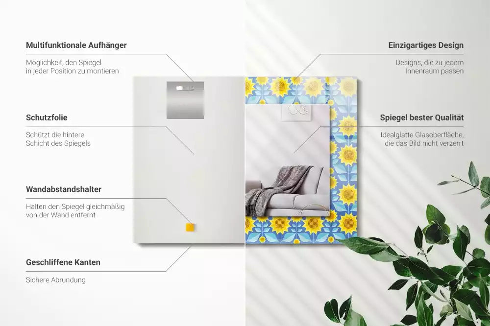 Specchio rettangolare decoro Motivo a foglie di girasoli