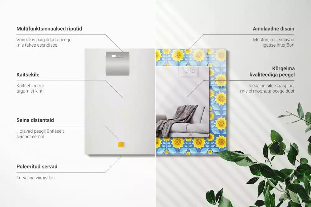 Specchio rettangolare decoro Motivo a foglie di girasoli