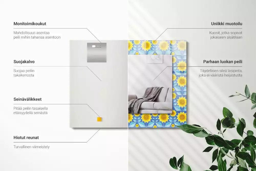 Specchio rettangolare decoro Motivo a foglie di girasoli