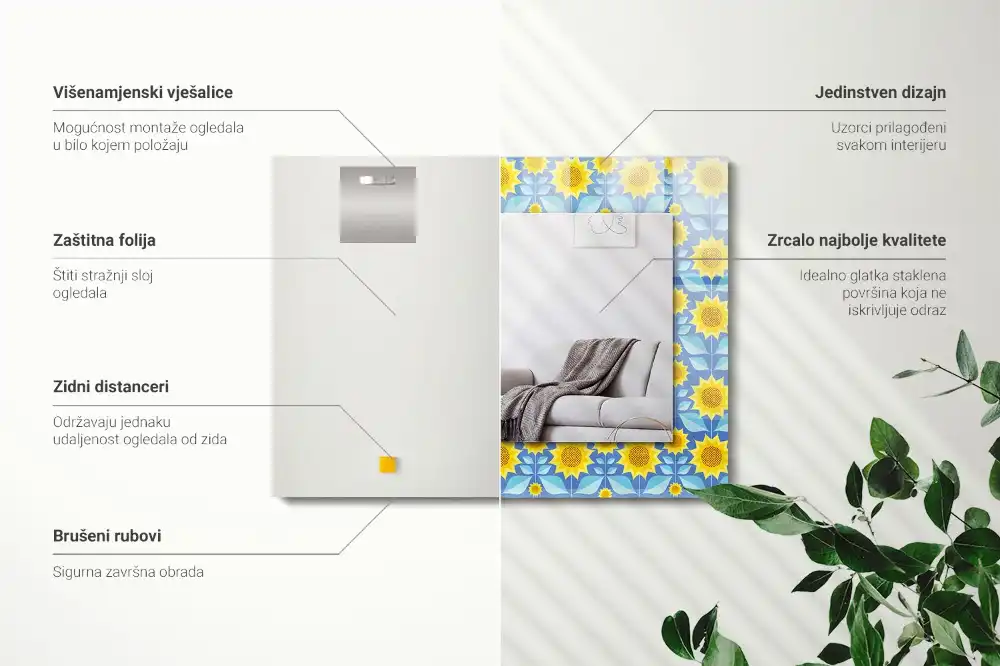 Specchio rettangolare decoro Motivo a foglie di girasoli