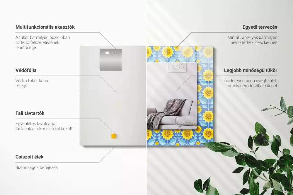 Specchio rettangolare decoro Motivo a foglie di girasoli