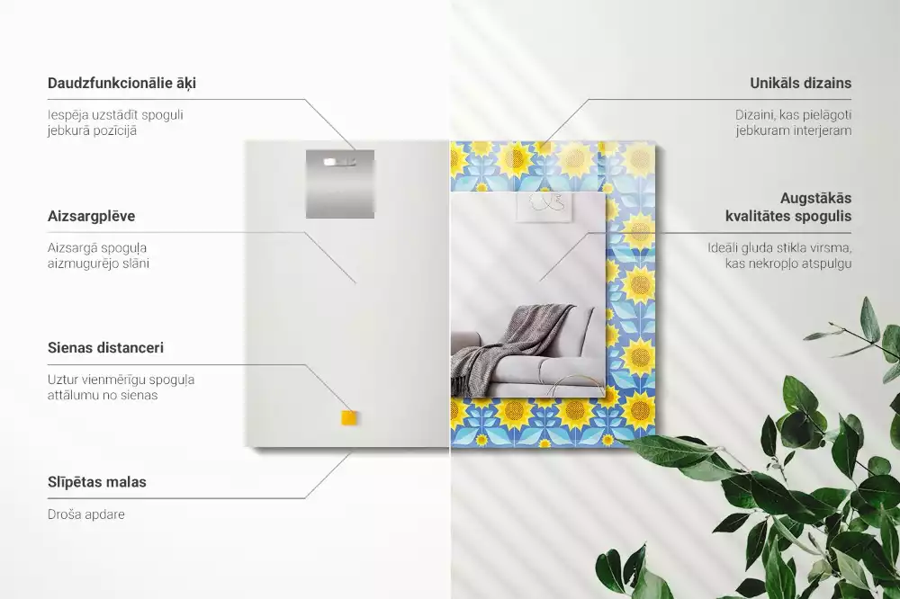 Specchio rettangolare decoro Motivo a foglie di girasoli