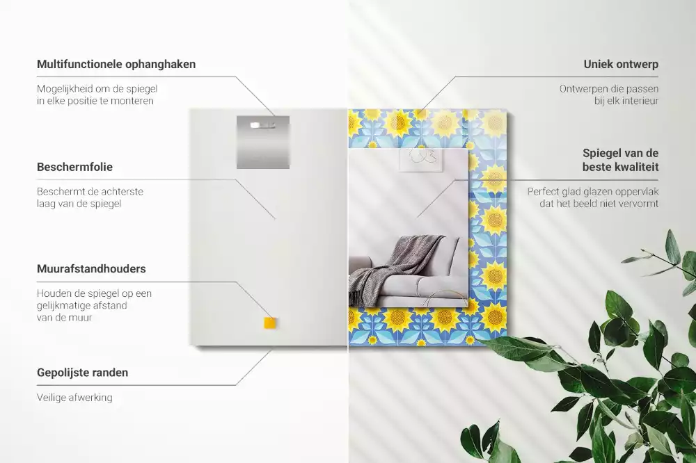 Specchio rettangolare decoro Motivo a foglie di girasoli