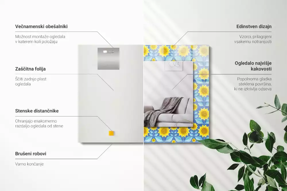 Specchio rettangolare decoro Motivo a foglie di girasoli