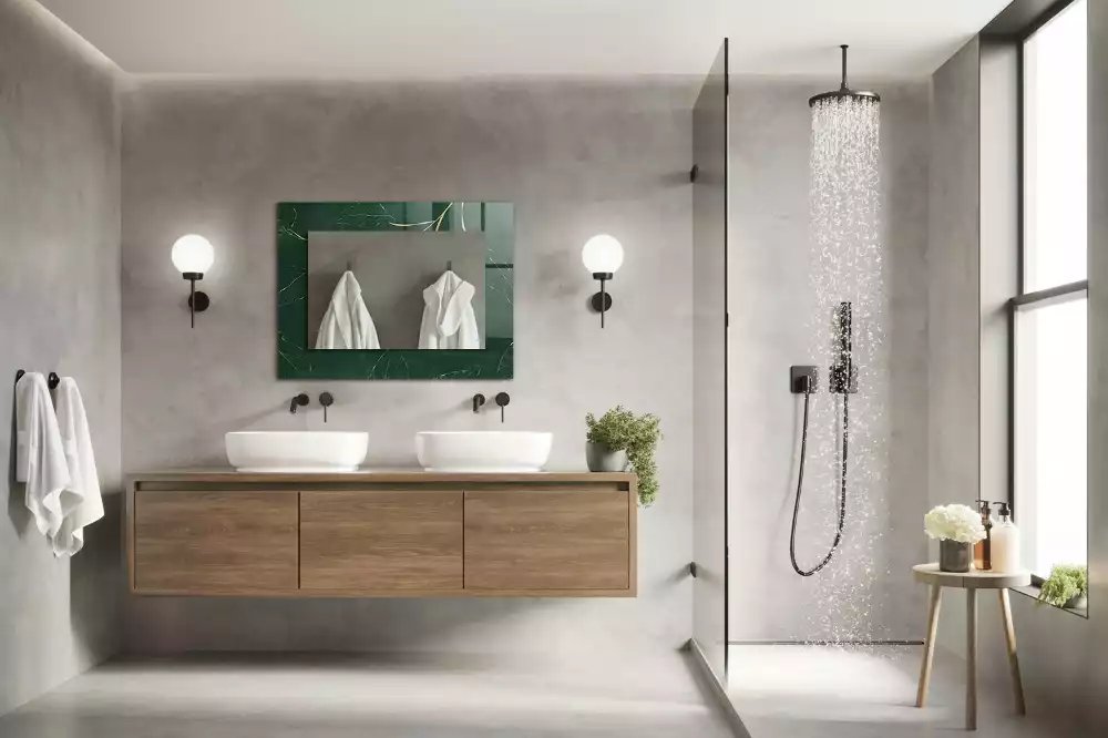 Specchio rettangolare con cornice stampata Foglie verdi dorate