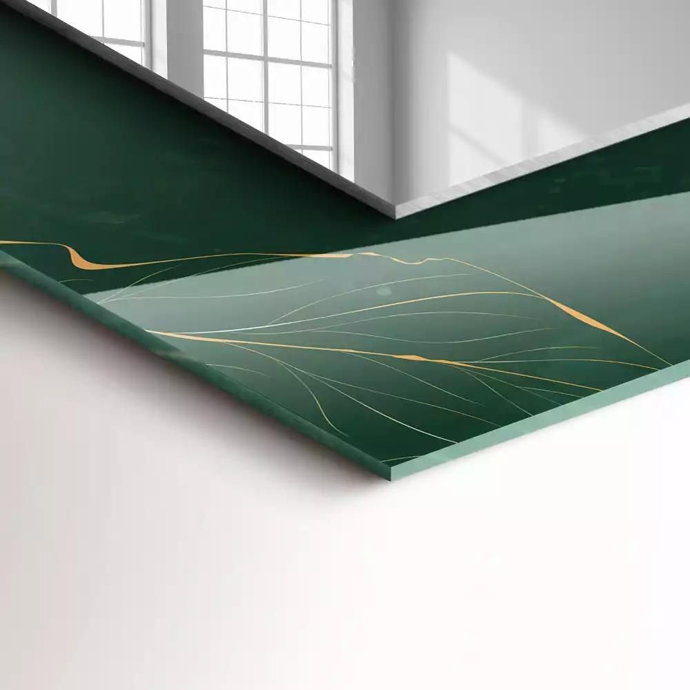 Specchio rettangolare con cornice stampata Foglie verdi dorate